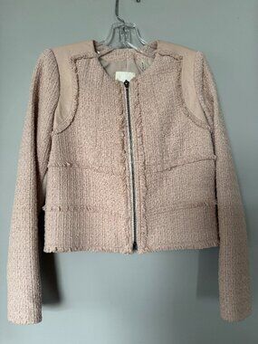Rebecca Taylor Blush Pink Tweed & Lamb Leather Moto Jacket Size 2